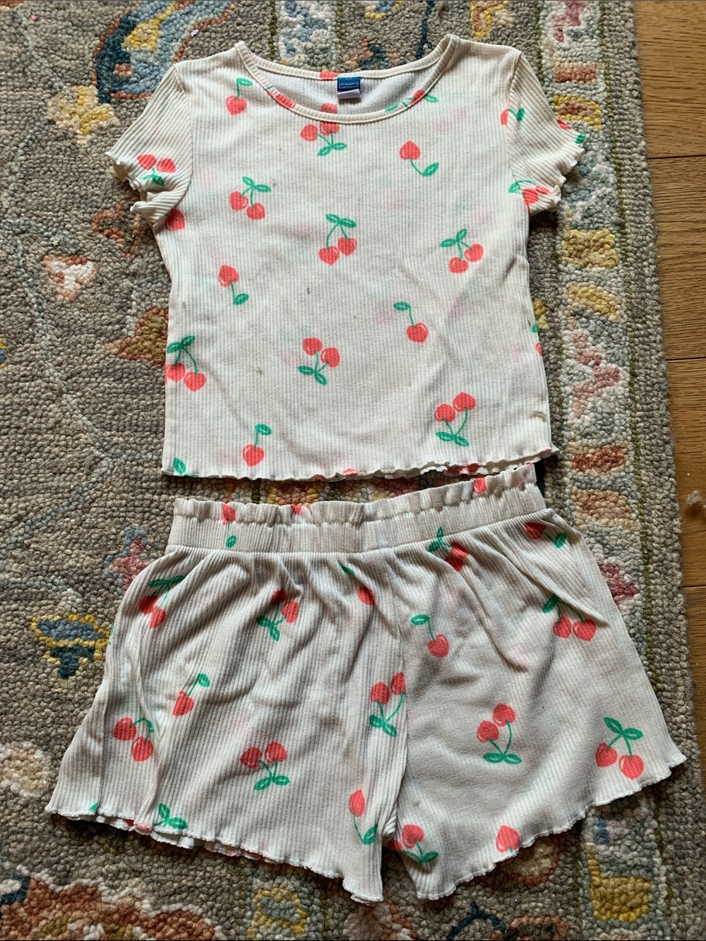 Old Navy Cream Top & Shorts Pajama Set with Pink Cherries